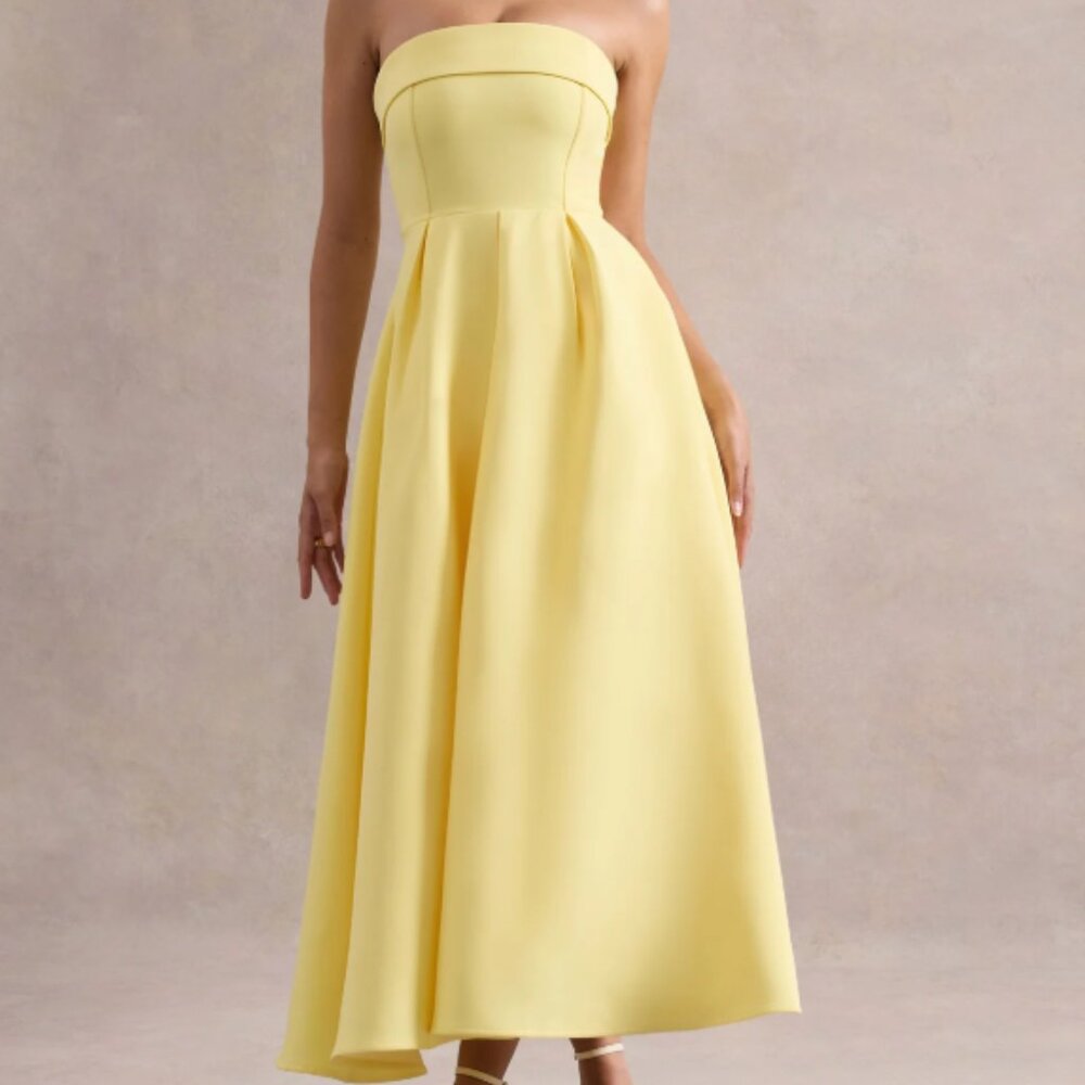 Club L London: Annalise Lemon Bandeau Skater Midi Dress